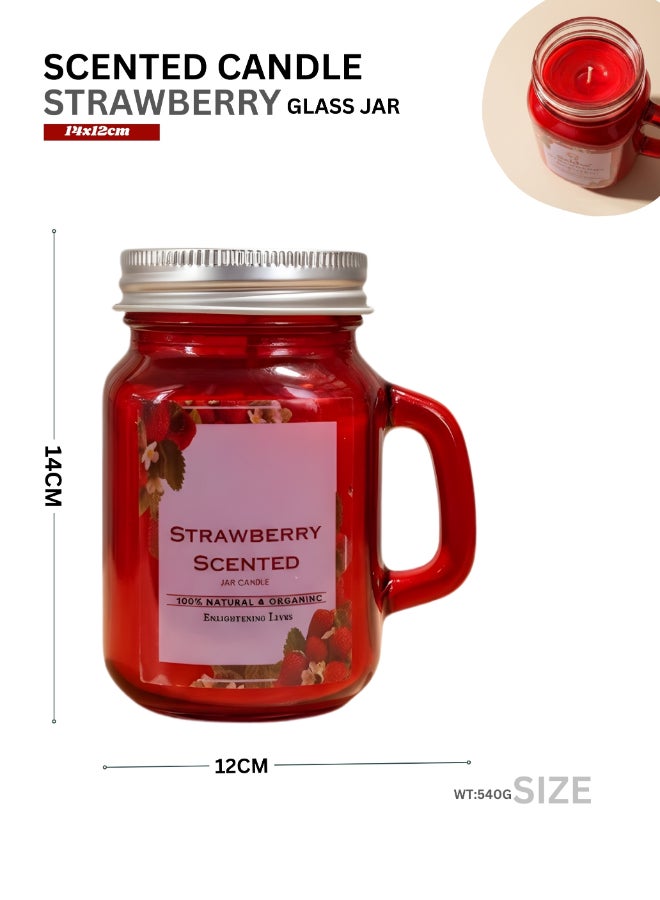 Feelings شمعة معطرة برائحة الفراولة في جرة زجاجية - هدية للعلاج العطري بمناسبة عيد الحب والاسترخاء - Image 2